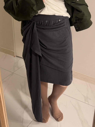 Multi-Draping Button Wrap Midi Skirt