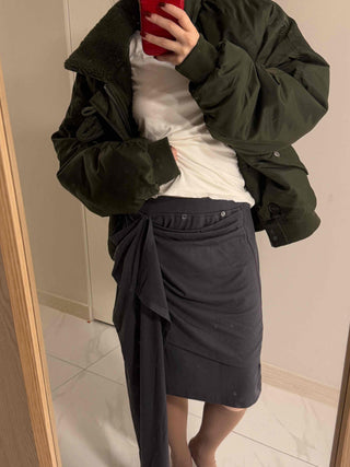 Multi-Draping Button Wrap Midi Skirt