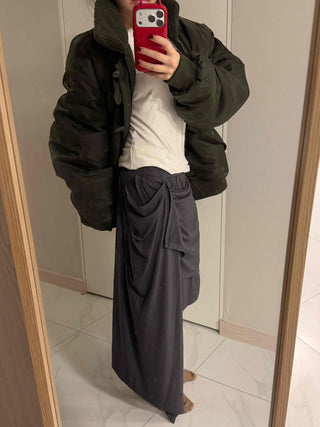 Multi-Draping Button Wrap Midi Skirt