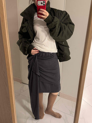 Multi-Draping Button Wrap Midi Skirt