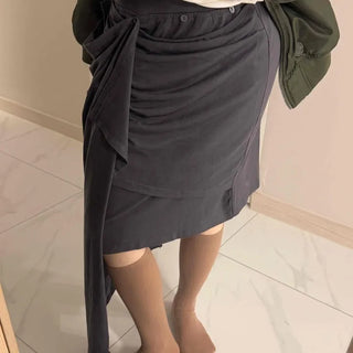 Multi-Draping Button Wrap Midi Skirt
