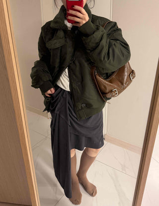 Multi-Draping Button Wrap Midi Skirt