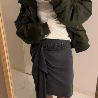 Multi-Draping Button Wrap Midi Skirt