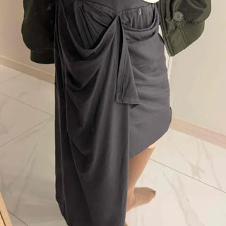 Multi-Draping Button Wrap Midi Skirt
