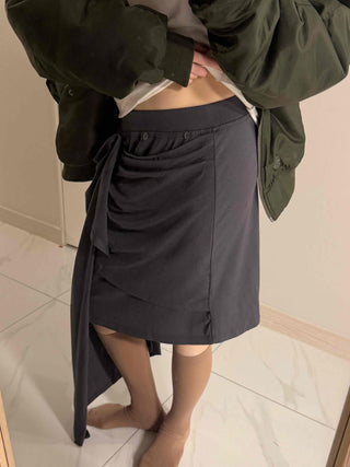 Multi-Draping Button Wrap Midi Skirt