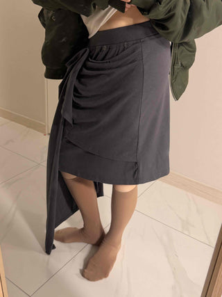 Multi-Draping Button Wrap Midi Skirt