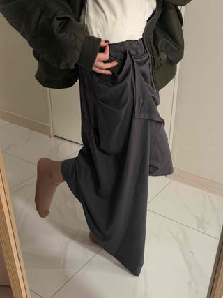 Multi-Draping Button Wrap Midi Skirt