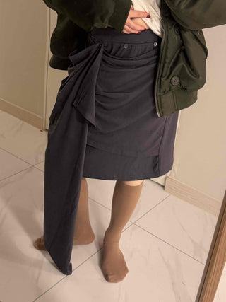 Multi-Draping Button Wrap Midi Skirt