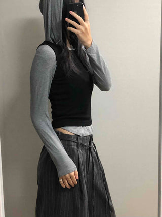 Soft Daily Henley Neck Hooded Long Sleeve T-shirt