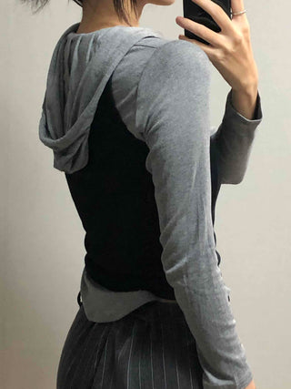 Soft Daily Henley Neck Hooded Long Sleeve T-shirt