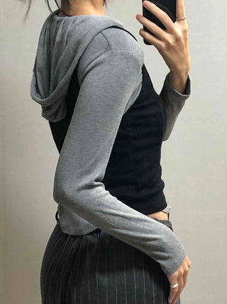Soft Daily Henley Neck Hooded Long Sleeve T-shirt