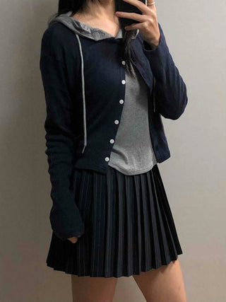 Soft Daily Henley Neck Hooded Long Sleeve T-shirt