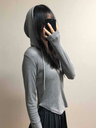 Soft Daily Henley Neck Hooded Long Sleeve T-shirt