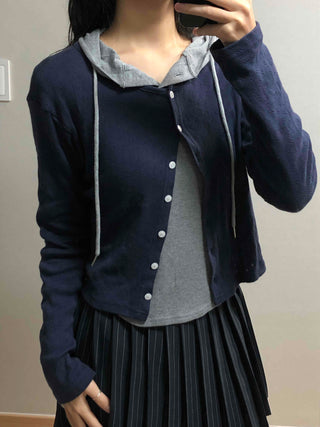 Soft Daily Henley Neck Hooded Long Sleeve T-shirt