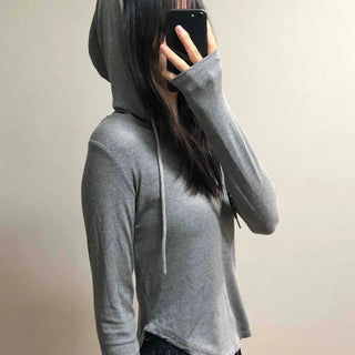 Soft Daily Henley Neck Hooded Long Sleeve T-shirt