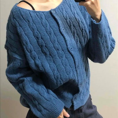 Shoulder Slit Cable Knit Crop Cardigan