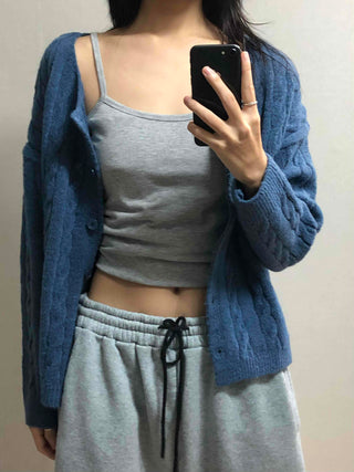 Shoulder Slit Cable Knit Crop Cardigan