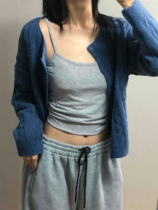 Shoulder Slit Cable Knit Crop Cardigan