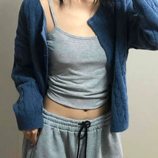 Shoulder Slit Cable Knit Crop Cardigan