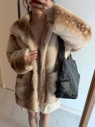 Bambi Leopard Oversized Fur Jacket