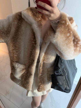 Bambi Leopard Oversized Fur Jacket