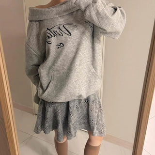 Cowl neck lettering print oversized hoodie