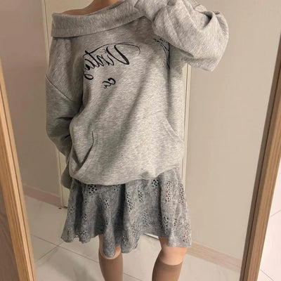 Cowl neck lettering print oversized hoodie