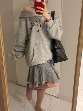 Cowl neck lettering print oversized hoodie