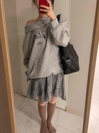 Cowl neck lettering print oversized hoodie
