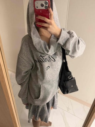 Cowl neck lettering print oversized hoodie