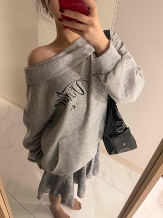 Cowl neck lettering print oversized hoodie