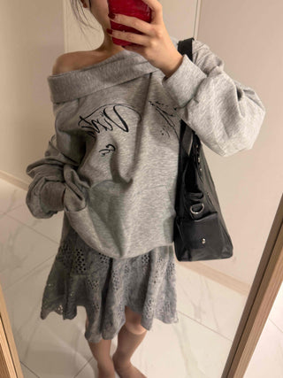 Cowl neck lettering print oversized hoodie