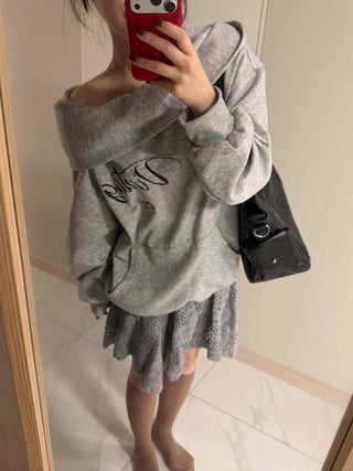 Cowl neck lettering print oversized hoodie