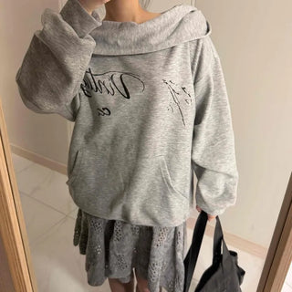 Cowl neck lettering print oversized hoodie