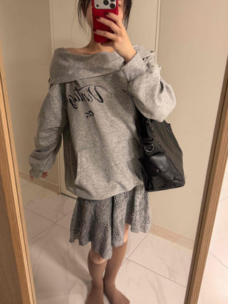 Cowl neck lettering print oversized hoodie