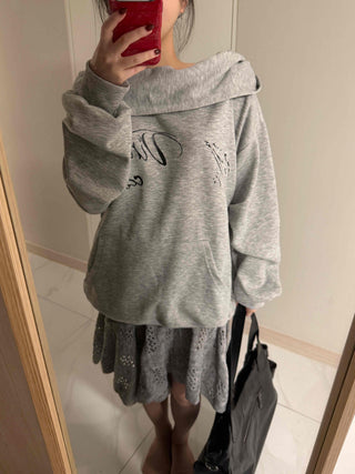 Cowl neck lettering print oversized hoodie