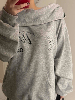 Cowl neck lettering print oversized hoodie