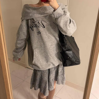 Cowl neck lettering print oversized hoodie