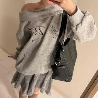 Cowl neck lettering print oversized hoodie