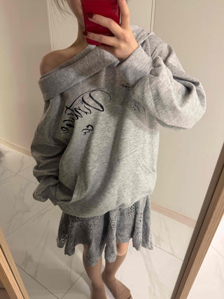 Cowl neck lettering print oversized hoodie