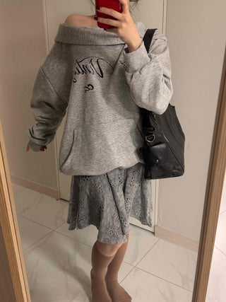 Cowl neck lettering print oversized hoodie
