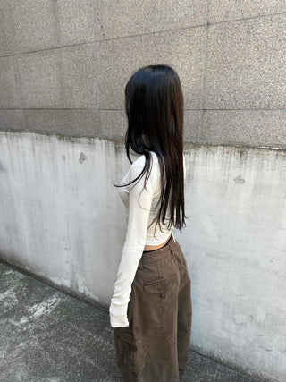 Soft Color Slim Fit Cropped Long Sleeve T-shirt