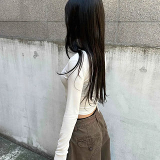 Soft Color Slim Fit Cropped Long Sleeve T-shirt
