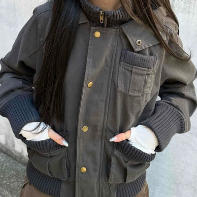Gold Button Reversible Knit Color Block MA-1 Bomber Jumper