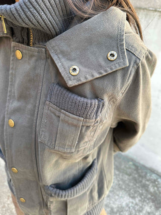 Gold Button Reversible Knit Color Block MA-1 Bomber Jumper