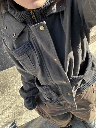 Gold Button Reversible Knit Color Block MA-1 Bomber Jumper