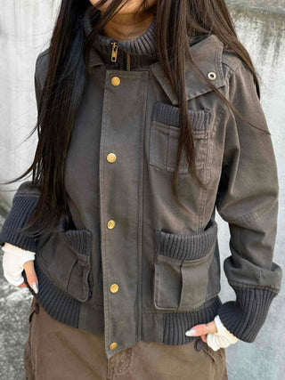 Gold Button Reversible Knit Color Block MA-1 Bomber Jumper