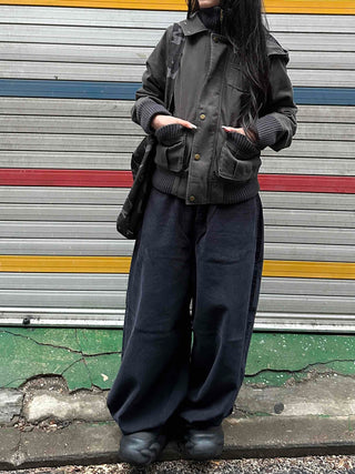 Gold Button Reversible Knit Color Block MA-1 Bomber Jumper