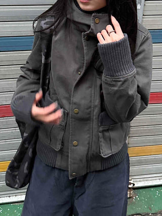 Gold Button Reversible Knit Color Block MA-1 Bomber Jumper