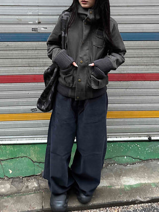Gold Button Reversible Knit Color Block MA-1 Bomber Jumper